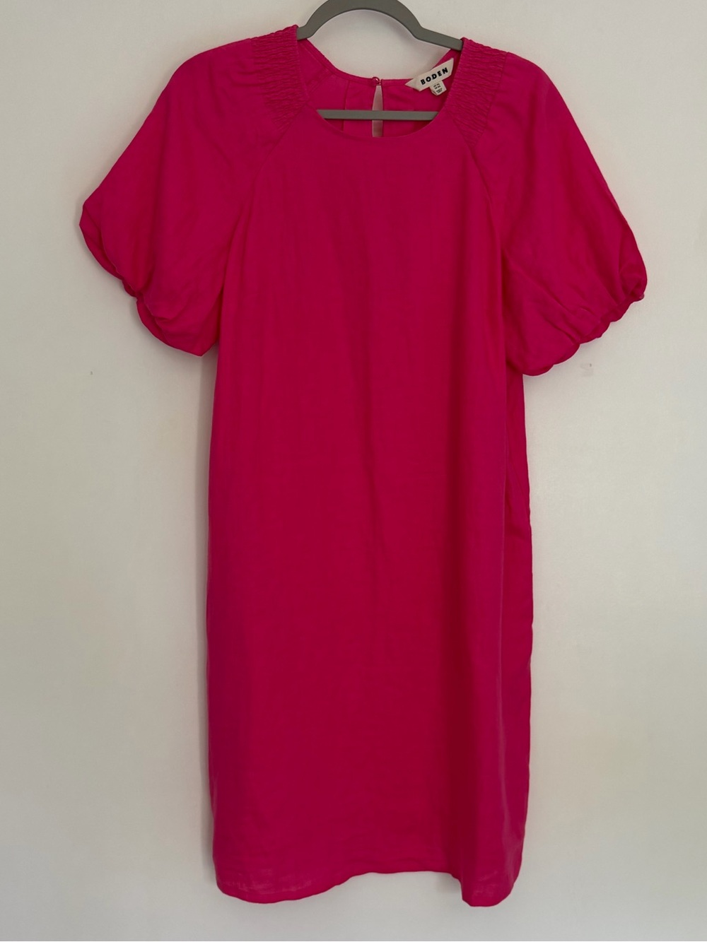 Boden 100% Linen Hot Pink Puff Short Sleeve Mini Dress 14 Long - Picture 1 of 17